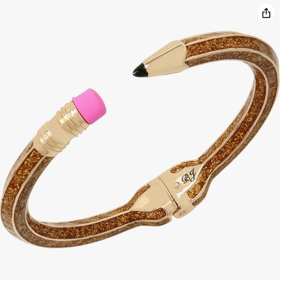 NWT Betsey Johnson Glitter Pencil Earrings and Bracelet Set Gold Sparkly School - Picture 2 of 7